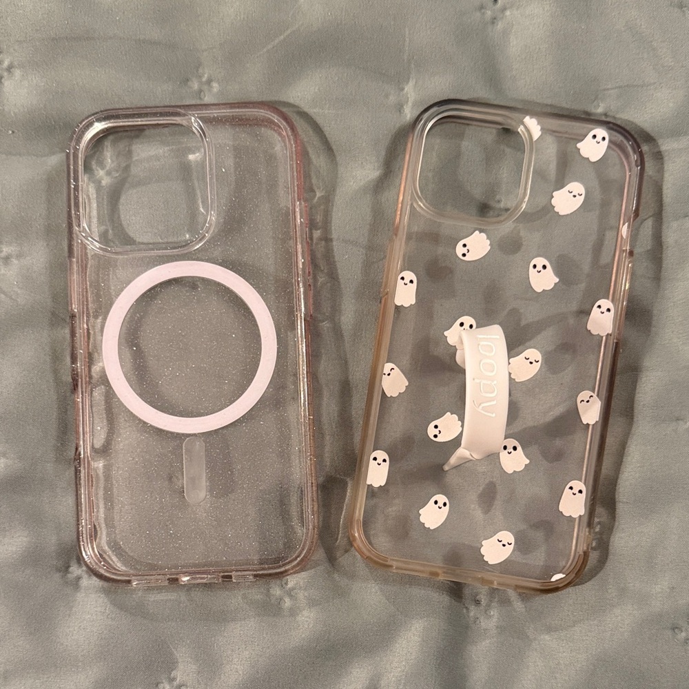 iPhone 16 Pro Clear Ghost Design/Clear Glitter Phone Case Set